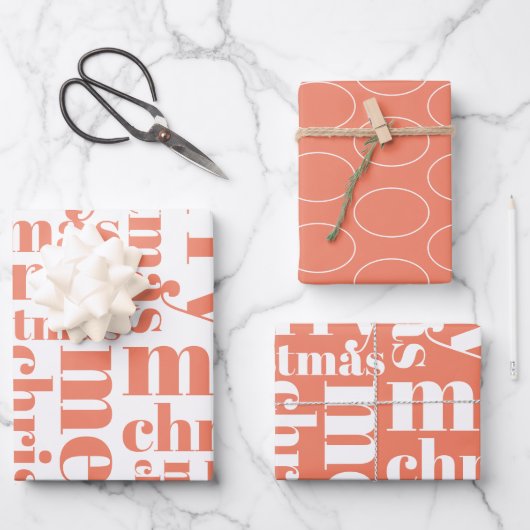 Oranje-White Simple Merry Kerstmis Modern Trendy Inpakpapier Vel (Voorkant)