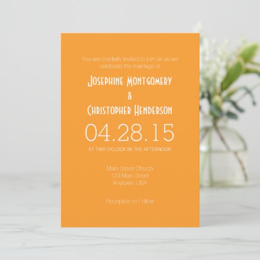 Oranje-White Simple Modern Wedding Invitation Kaart (Staand voorkant)