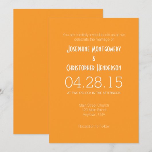 Oranje-White Simple Modern Wedding Invitation Kaart (Voorkant / Achterkant)