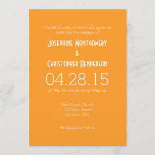 Oranje-White Simple Modern Wedding Invitation Kaart