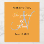 Oranje-White Wedding Monogram Labels Wijn Etiket (Enkel label)