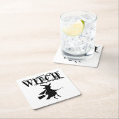 Oranje Wicked Flying Witch Halloween Kartonnen Onderzetters (Insitu)