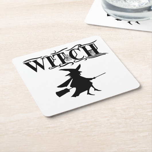 Oranje Wicked Flying Witch Halloween Kartonnen Onderzetters (Schuin)