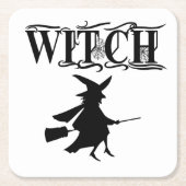 Oranje Wicked Flying Witch Halloween Kartonnen Onderzetters (Voorkant)