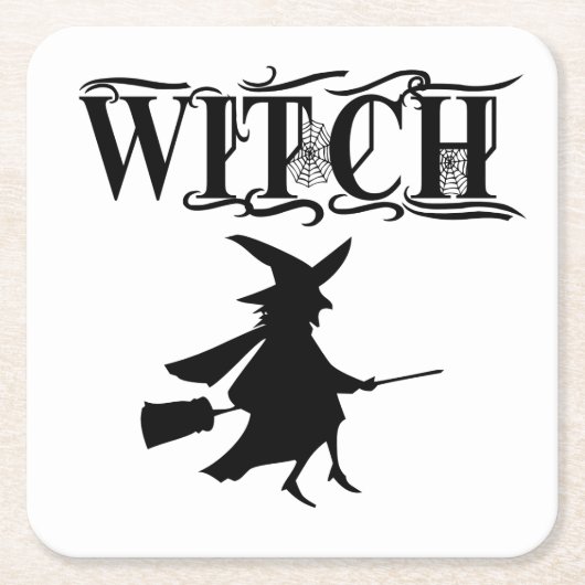 Oranje Wicked Flying Witch Halloween Kartonnen Onderzetters (Voorkant)