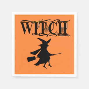 Oranje Wicked Flying Witch Halloween Servet