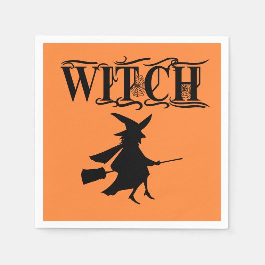 Oranje Wicked Flying Witch Halloween Servet (Voorkant)