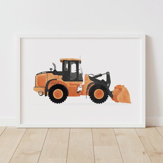 Oranje wiellader constructie voertuigdecor poster