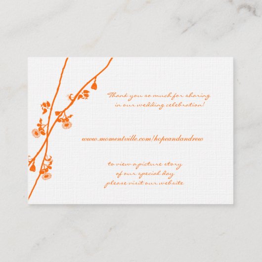 Oranje Wild Flower Branche Trouwplaats Kaart Plaatskaartje (Achterkant)