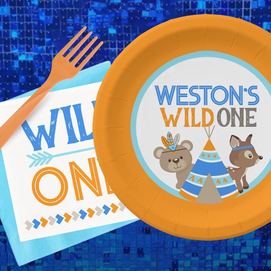 Oranje Wild One Woodland verjaardagsfeestje Borden Papieren Bordje