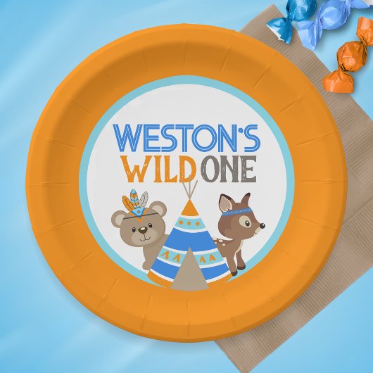 Oranje Wild One Woodland verjaardagsfeestje Borden Papieren Bordje