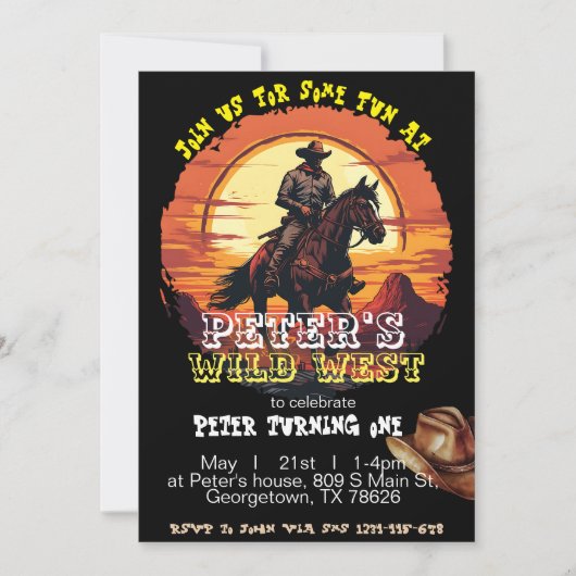 Oranje Wild West westerne feestuitnodiging Kaart (Voorkant)