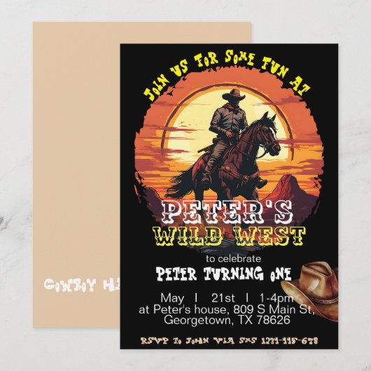 Oranje Wild West westerne feestuitnodiging Kaart (Voorkant / Achterkant)