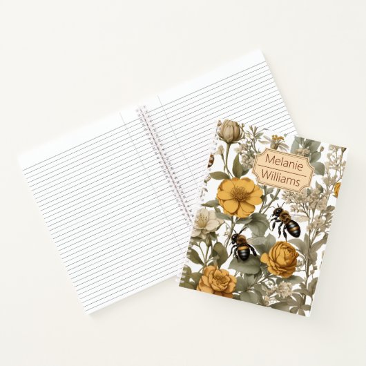 Oranje Wildbloemen met Bijen | Persoonlijke naam Notitieboek (Binnen)