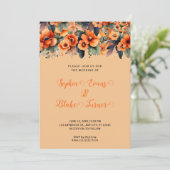 Oranje Wildbloemen Sinaasappel bruiloft Kaart (Staand voorkant)