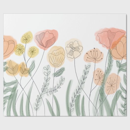 Oranje wilde bloemen cadeaupapier (Zoom)