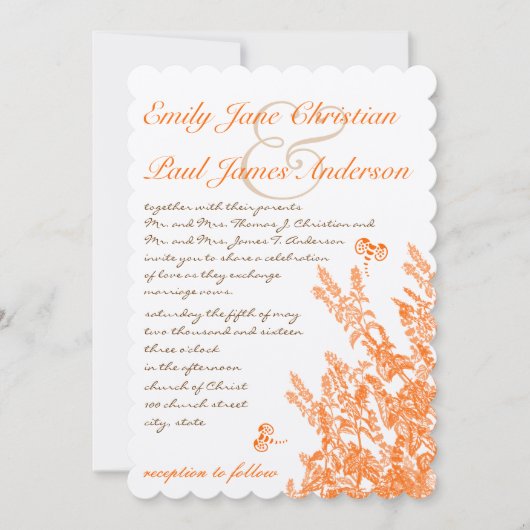 Oranje wilde bloemen en bijenbruiloft kaart (Voorkant)