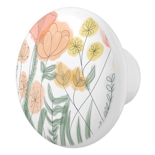 Oranje wilde bloemen keramische knop (Rechts)