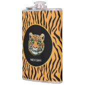 Oranje Wilde tijgergezichtsveld op tijgerhuidpatro Heupfles (Links)