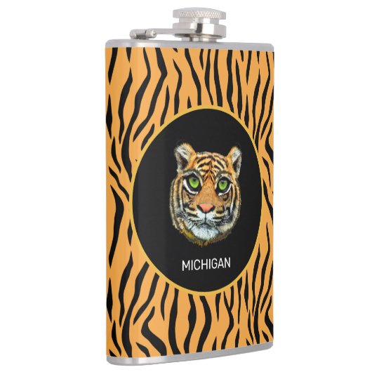 Oranje Wilde tijgergezichtsveld op tijgerhuidpatro Heupfles (Rechts)