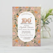 Oranje Wildflower String Lichten 100ste Verjaardag Kaart (Staand voorkant)