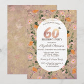 Oranje Wildflower String Lichten 60e Verjaardag Kaart (Voorkant / Achterkant)