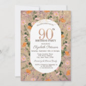 Oranje Wildflower String Lichten 90ste Verjaardag Kaart (Voorkant)