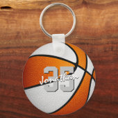 oranje wit aangepaste jersey nummer basketbal sleutelhanger (Voorkant)