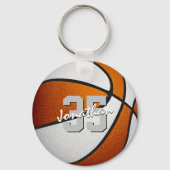 oranje wit aangepaste jersey nummer basketbal sleutelhanger (Voorkant)