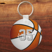 oranje wit aangepaste jersey nummer basketbal sleutelhanger (Voorkant)