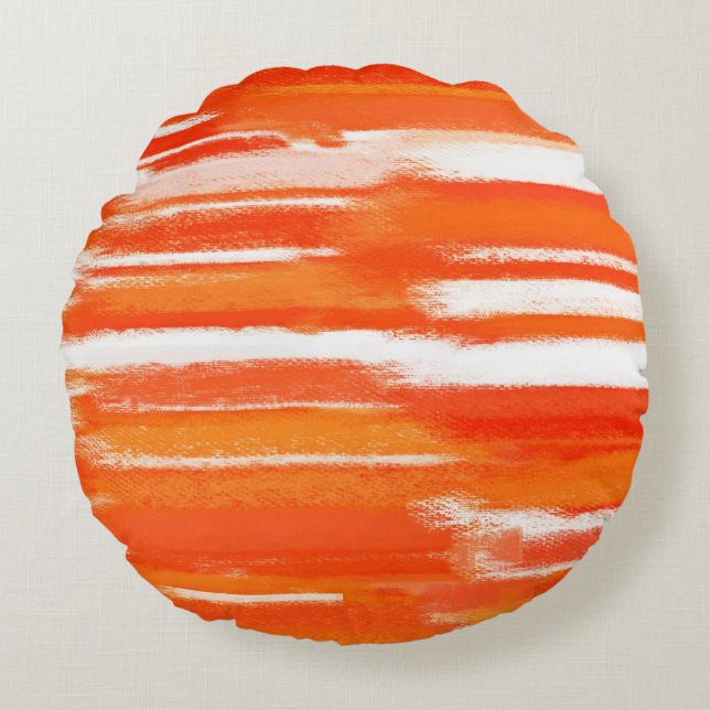 Oranje wit Abstract schilderen Rond Kussen (Voorkant)