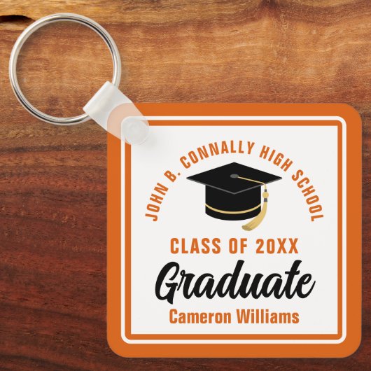Oranje Wit Afstuderen 2023 Gepersonaliseerd Afstud Sleutelhanger (Voorkant)