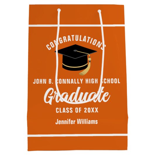 Oranje Wit Afstuderen Custom 2025 Graduation Party Medium Cadeauzakje (Achterkant)