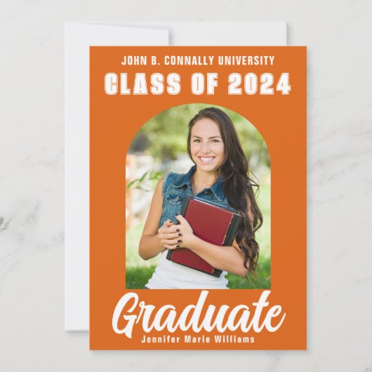 Oranje wit Afstuderen Foto modern gebold Afstudere Aankondiging (Voorkant)