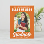 Oranje wit Afstuderen Foto modern gebold Afstudere Aankondiging (Staand voorkant)
