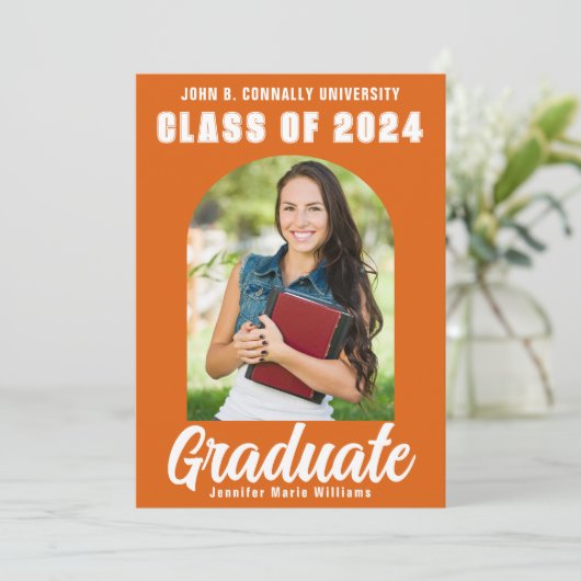 Oranje wit Afstuderen Foto modern gebold Afstudere Aankondiging (Staand voorkant)
