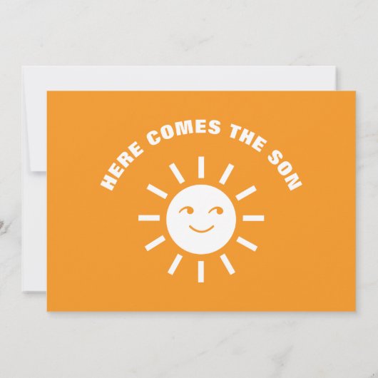 Oranje wit Baby shower hier komt de zoon zon Bedankkaart (Achterkant)