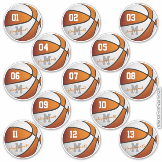 oranje wit basketbal 13 atleten blad van sticker (Voorkant)