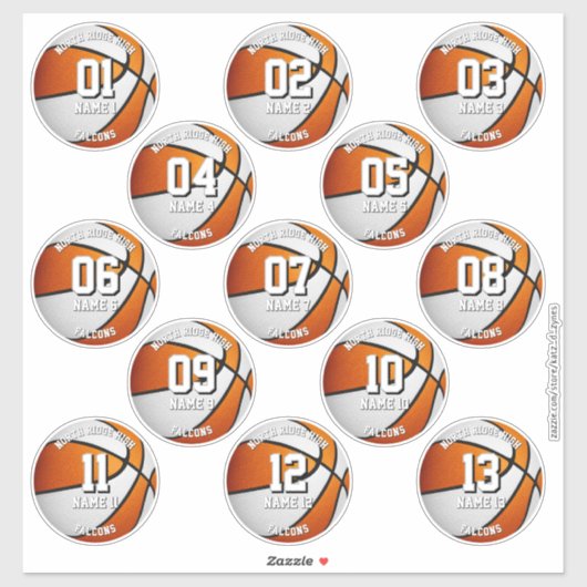 oranje wit basketbal 13 teamleden namen sticker (Vel)
