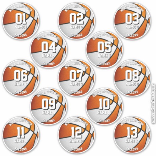 oranje wit basketbal 13 teamleden namen sticker (Voorkant)
