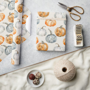 Oranje Wit Blauw Herfst Pompoenen Cadeaupapier