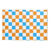 Oranje Wit Blauwe Geruite Patroon Ontwerp Kussensloop (Achterkant)