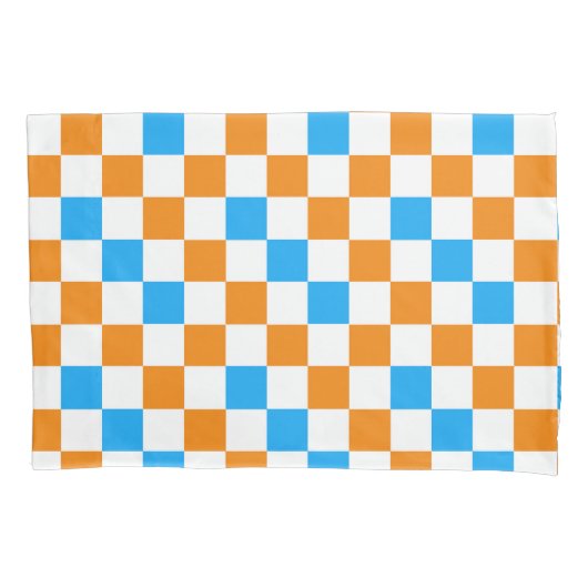 Oranje Wit Blauwe Geruite Patroon Ontwerp Kussensloop (Voorkant)