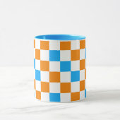 Oranje Wit Blauwe Geruite Patroon Ontwerp Mok (Midden)