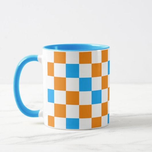 Oranje Wit Blauwe Geruite Patroon Ontwerp Mok (Links)
