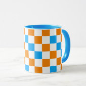 Oranje Wit Blauwe Geruite Patroon Ontwerp Mok (Voorkant rechts)