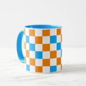 Oranje Wit Blauwe Geruite Patroon Ontwerp Mok (Voorkant links)