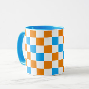 Oranje Wit Blauwe Geruite Patroon Ontwerp  Mok