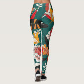 Oranje-wit bloemig:  naadloze illustratie leggings (Achterkant)