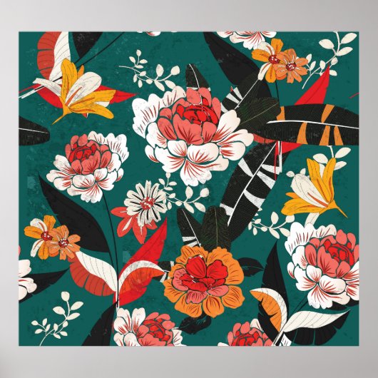 Oranje-wit bloemig: naadloze illustratie poster (Voorkant)